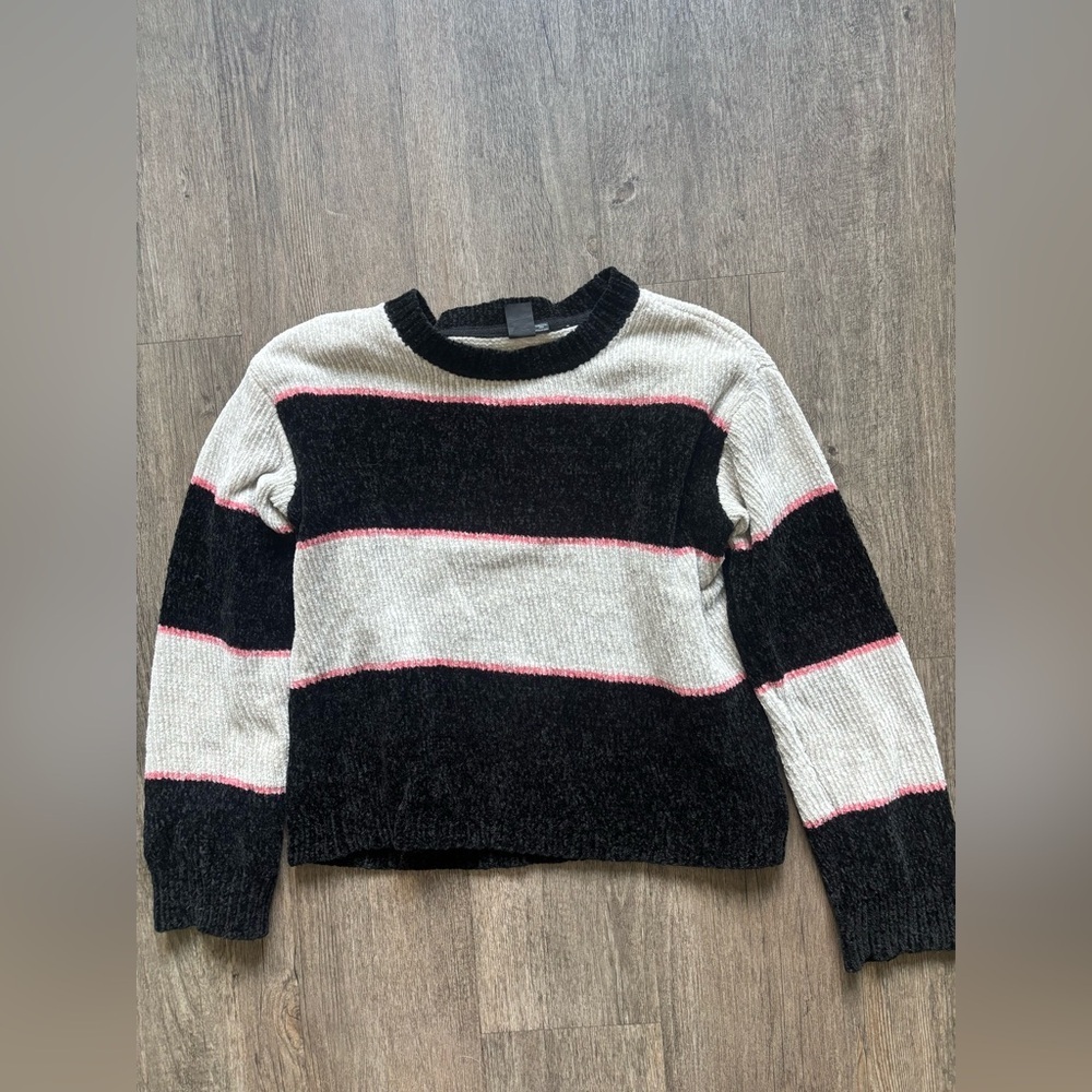 Volcom Black, White, and Pink Striped Sweater